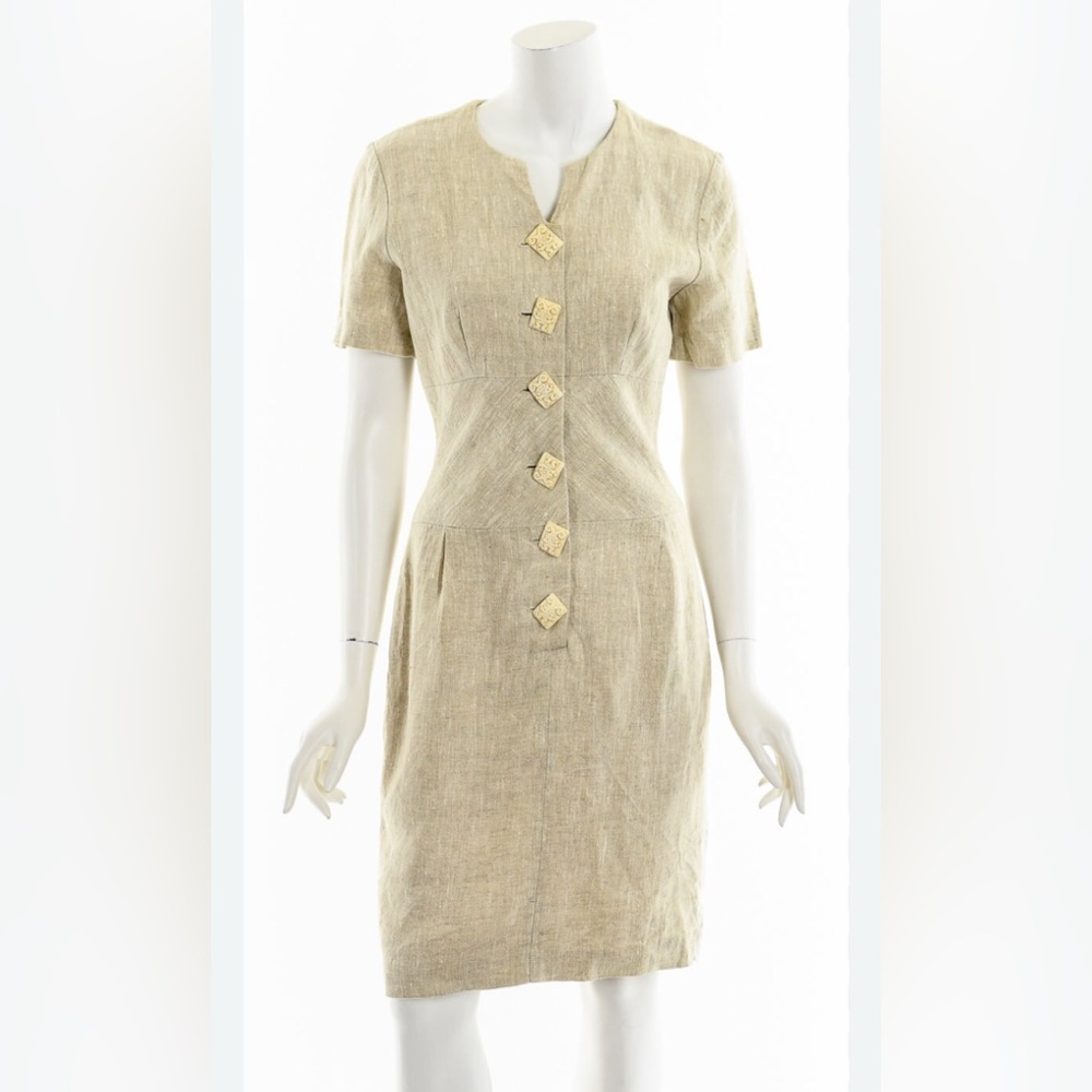 Vintage Linen Bodycon Mayan Midi Dress size 2
